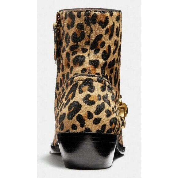 Coach Allen Bootie with Leopard Print Gold Logo Chain Link Size 5 New In Box - Picture 5 of 12